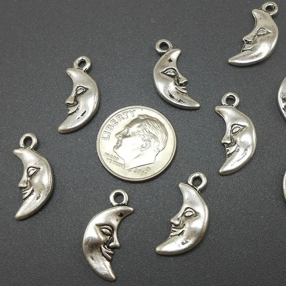 8pcs Man in the Moon‎ Charms silver tone crescent jewelry making supplies